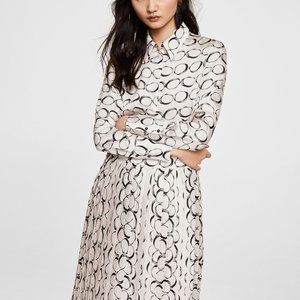 Mango Ecru Printed Shirt Dress Sz S Dress